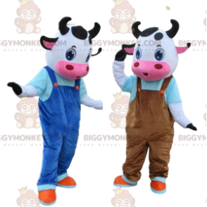 2 mucche mascotte di BIGGYMONKEY™ travestite, costumi da