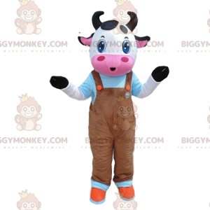 Traje de mascote de vaca BIGGYMONKEY™ vestido, fantasia de vaca