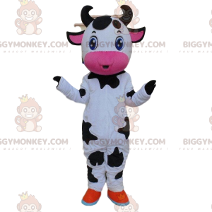 Costume de mascotte BIGGYMONKEY™ de vache blanche, noire et