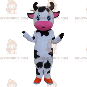 Disfraz de mascota BIGGYMONKEY™ de vaca blanca, negra y rosa