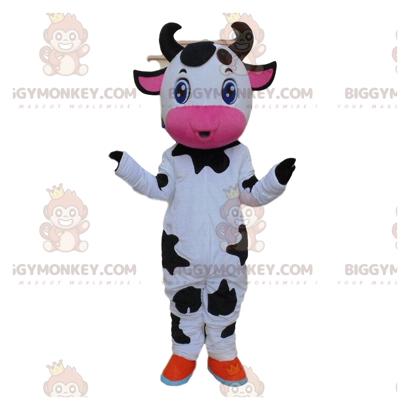 Kostým maskota bílé, černé a růžové krávy BIGGYMONKEY™, kostým