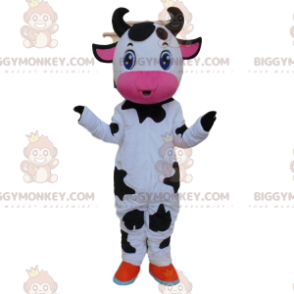 Disfraz de mascota BIGGYMONKEY™ de vaca blanca, negra y rosa