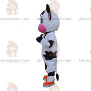 Disfraz de mascota BIGGYMONKEY™ de vaca blanca, negra y rosa