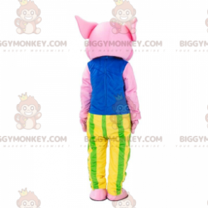 BIGGYMONKEY™ Pink Pig Mascot Costume Dressed in Colorful Outfit