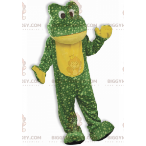 Costume de mascotte BIGGYMONKEY™ de grenouille verte et jaune à