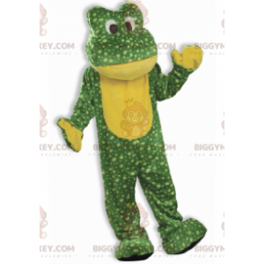 Groene en gele polkadot kikker BIGGYMONKEY™ mascottekostuum -