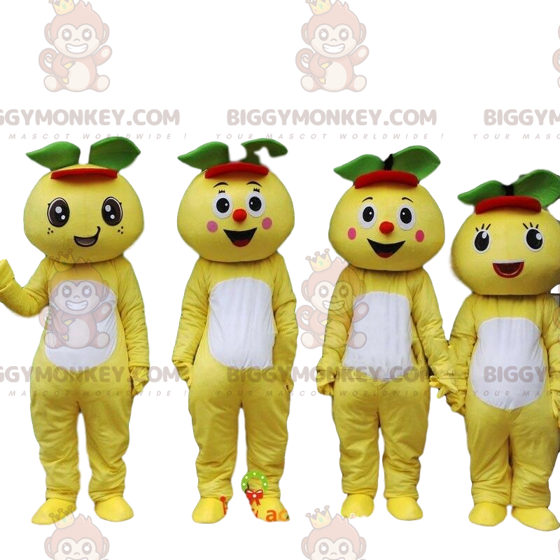 4 BIGGYMONKEY's grapefruitmascottes, 4 gele fruitkostuums -