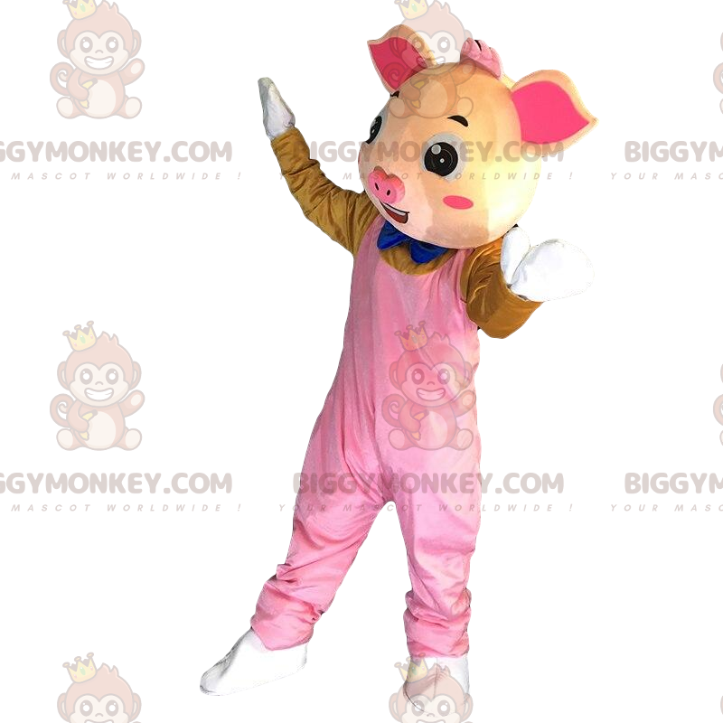 Traje de mascote BIGGYMONKEY™ de porco vestido, fantasia de