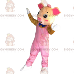 BIGGYMONKEY™ mascot costume of dressed up pig, giant pink pig