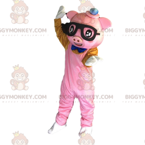 BIGGYMONKEY™ Mascot Costume Pink Dressed Pig With Glasses –