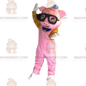 BIGGYMONKEY™ Mascot Costume Pink Dressed Pig With Glasses -