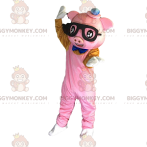 BIGGYMONKEY™ maskotkostume Pink klædt gris med briller -