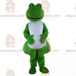 Traje de mascote BIGGYMONKEY™ rã verde e branca, fantasia de