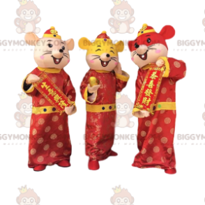 3 mascottes BIGGYMONKEY™ de souris colorées, costumes nouveaux
