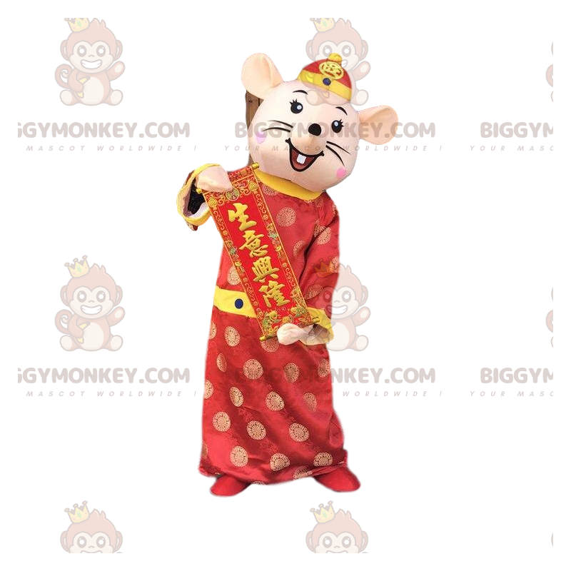 Maus BIGGYMONKEY™ Maskottchenkostüm im asiatischen Outfit