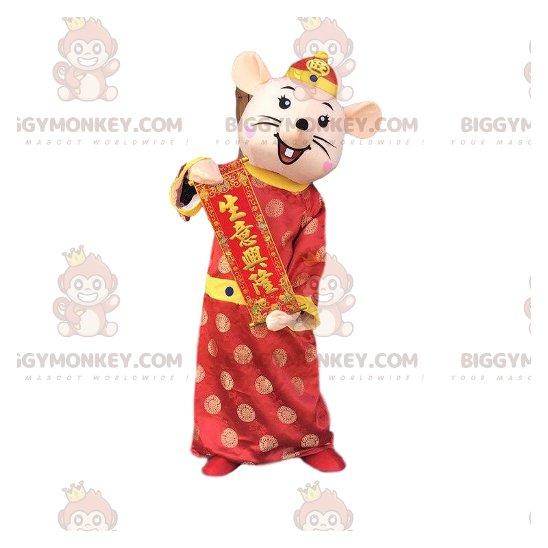 Mus BIGGYMONKEY™ maskotdräkt Klädd i asiatisk outfit, festlig