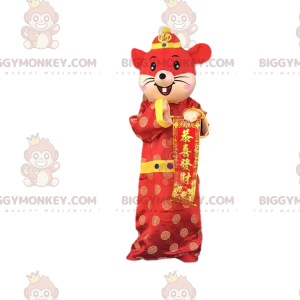 Rød og gul mus BIGGYMONKEY™ Mascot kostume Asian Outfit -