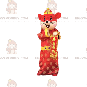 Traje de mascote de rato vermelho e amarelo BIGGYMONKEY™ Traje