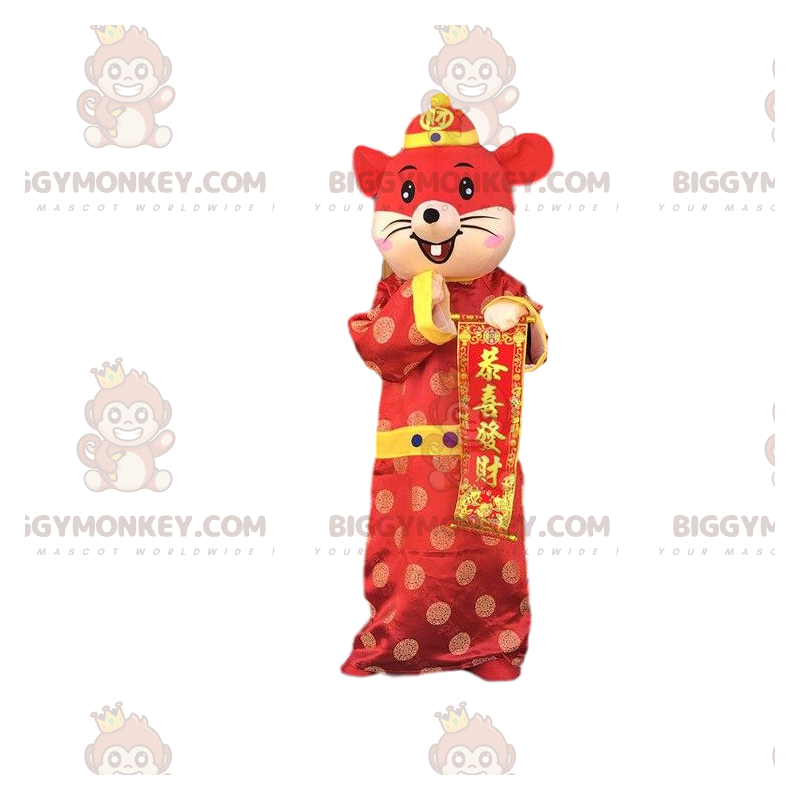 Rød og gul mus BIGGYMONKEY™ Mascot kostume Asian Outfit -