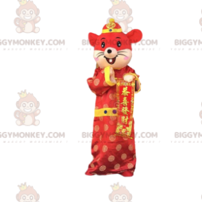 Rød og gul mus BIGGYMONKEY™ Mascot kostume Asian Outfit -