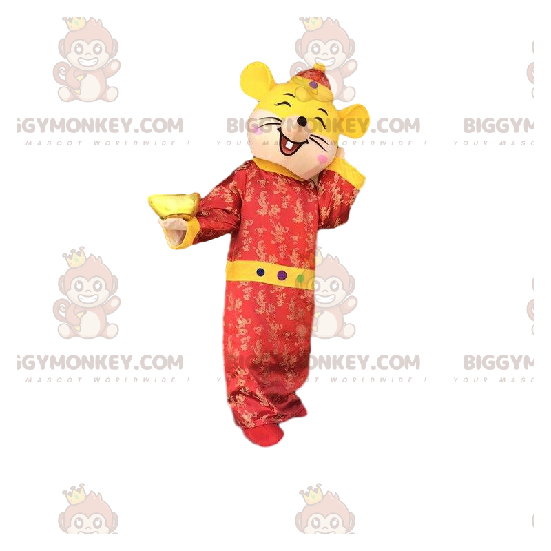 Yellow and red mouse BIGGYMONKEY™ mascot costume, cheerful