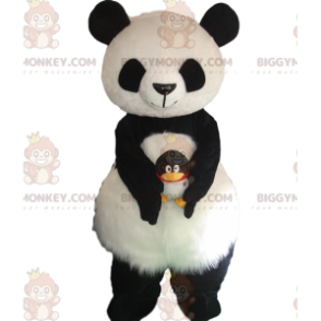 Costume de mascotte BIGGYMONKEY™ de panda noir et blanc, doux