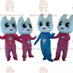 4 mascottes BIGGYMONKEY™ de dents géantes, 1 bleue et 3 roses -