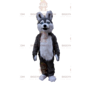 BIGGYMONKEY™ Husky-Hund-Maskottchen-Kostüm, grau-weißes