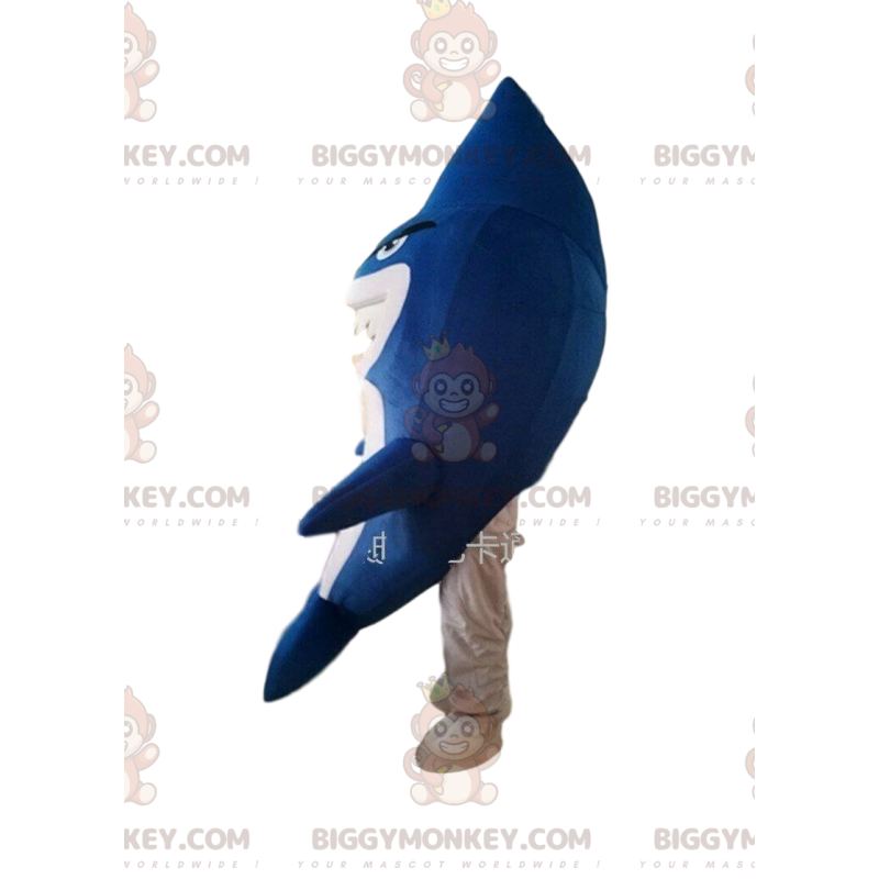 Traje de mascote de tubarão azul e branco BIGGYMONKEY™, traje