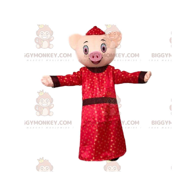 Costume de mascotte BIGGYMONKEY™ de cochon habillé d'une tenue