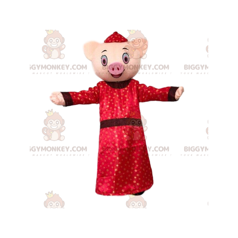Pig BIGGYMONKEY™ Mascot Costume Dressed in Traditional Asian