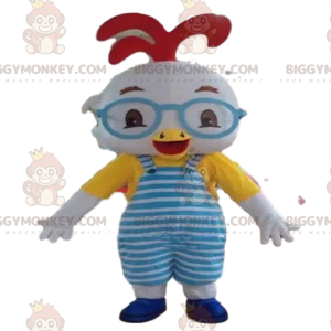 Witte babyvogel BIGGYMONKEY™ mascottekostuum, kleurrijke outfit