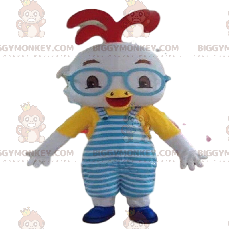 Hvid babyfugl BIGGYMONKEY™ maskotkostume, farverigt outfit