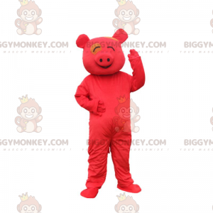 BIGGYMONKEY™ maskotdräkt leende röd gris, röd kostym -