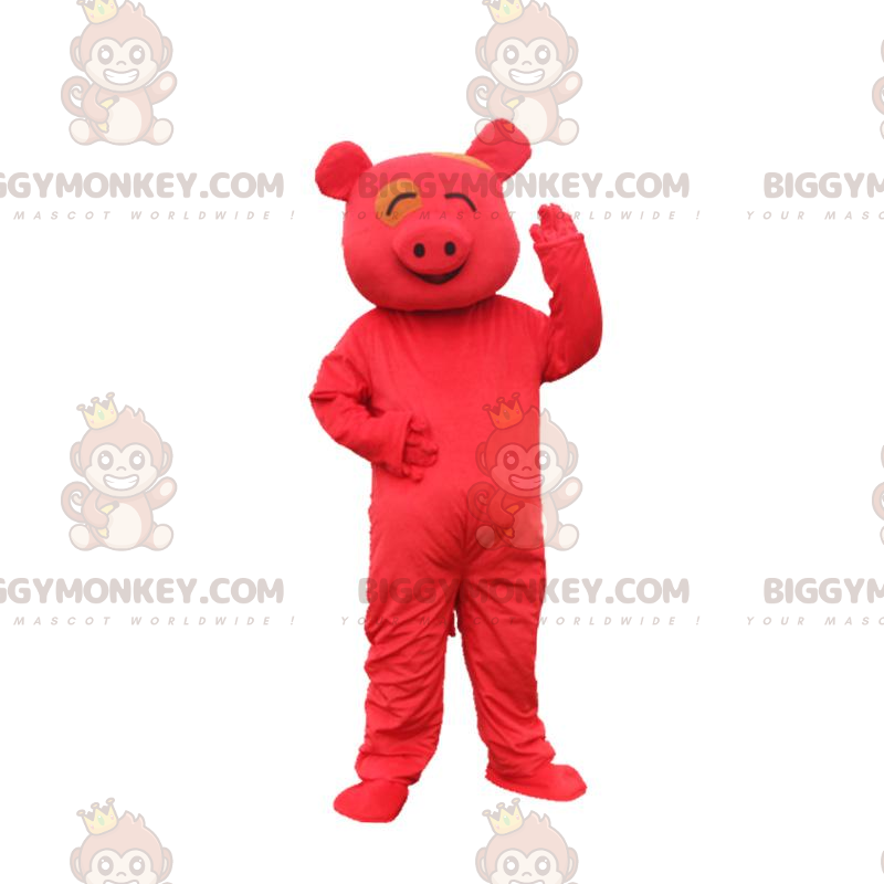 Costume de mascotte BIGGYMONKEY™ de cochon rouge à l'air