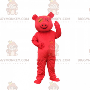 Costume de mascotte BIGGYMONKEY™ de cochon rouge à l'air