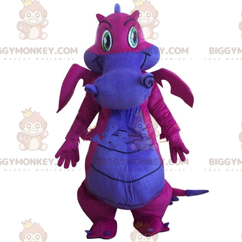 Mascote de dinossauro roxo e verde. Fantasia de Cortar L (175-180CM)