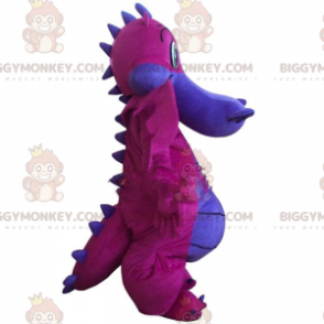 BIGGYMONKEY™ maskot kostume pink og lilla drage, dinosaur