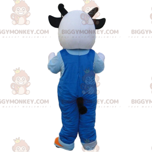 White and Black Cow BIGGYMONKEY™ Mascot Costume with Overalls -