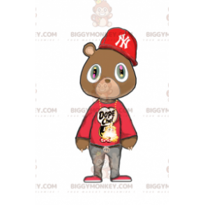 Traje de mascote BIGGYMONKEY™ Urso Marrom com roupa hip-hop