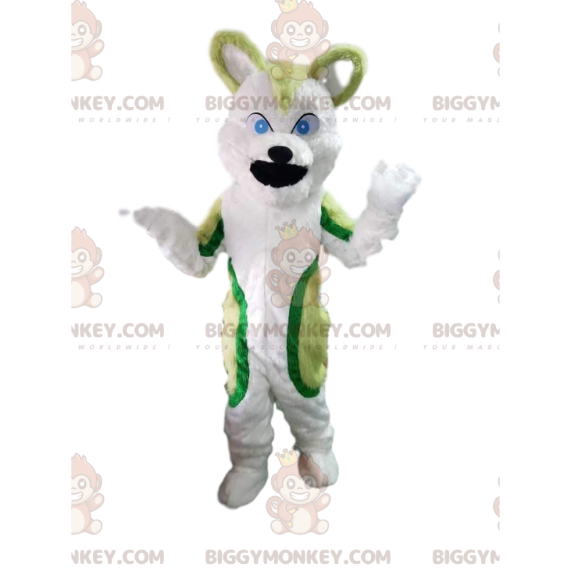 BIGGYMONKEY™ Maskottchenkostüm grüner und weißer Husky-Hund