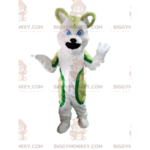 BIGGYMONKEY™ maskot kostume grøn og hvid husky hund, ulv hund