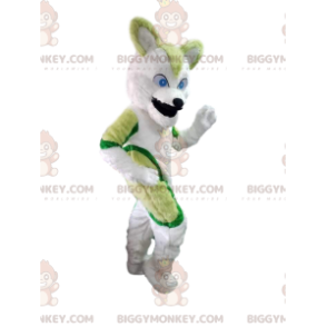 BIGGYMONKEY™ costume mascotte cane husky verde e bianco