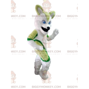 BIGGYMONKEY™ maskottiasu vihreä ja valkoinen huskykoira
