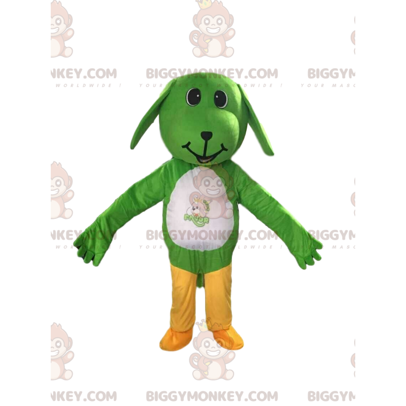 BIGGYMONKEY™ mascot costume of green and white dog, canine