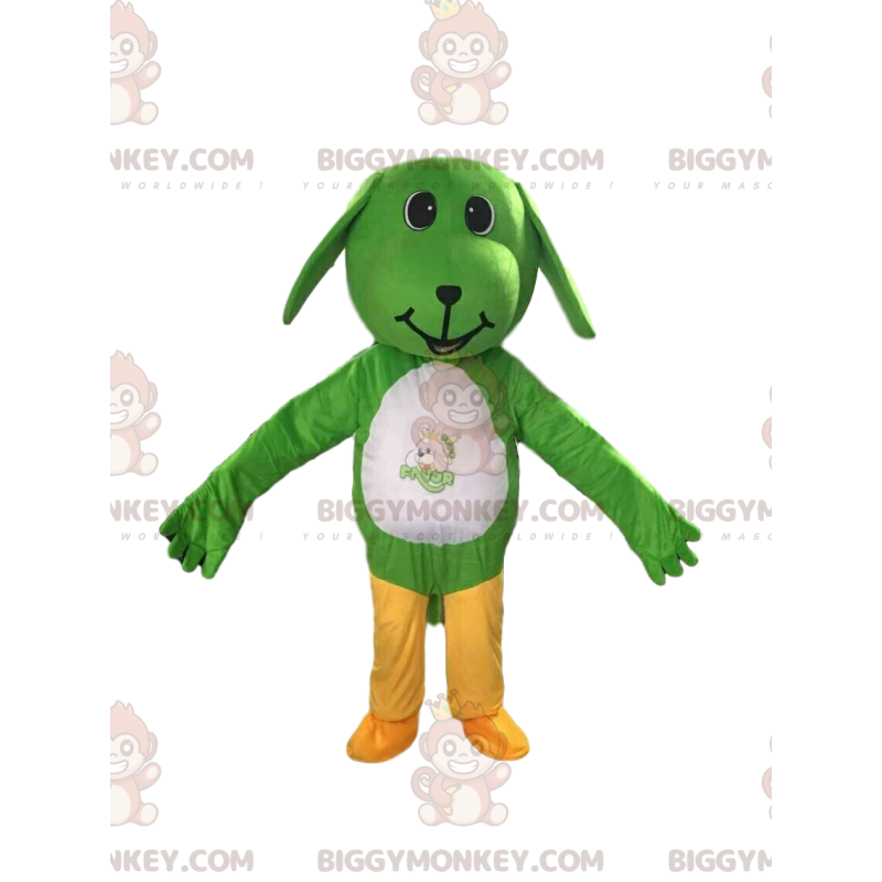 BIGGYMONKEY™ maskottiasu vihreä ja valkoinen koira, koiran puku