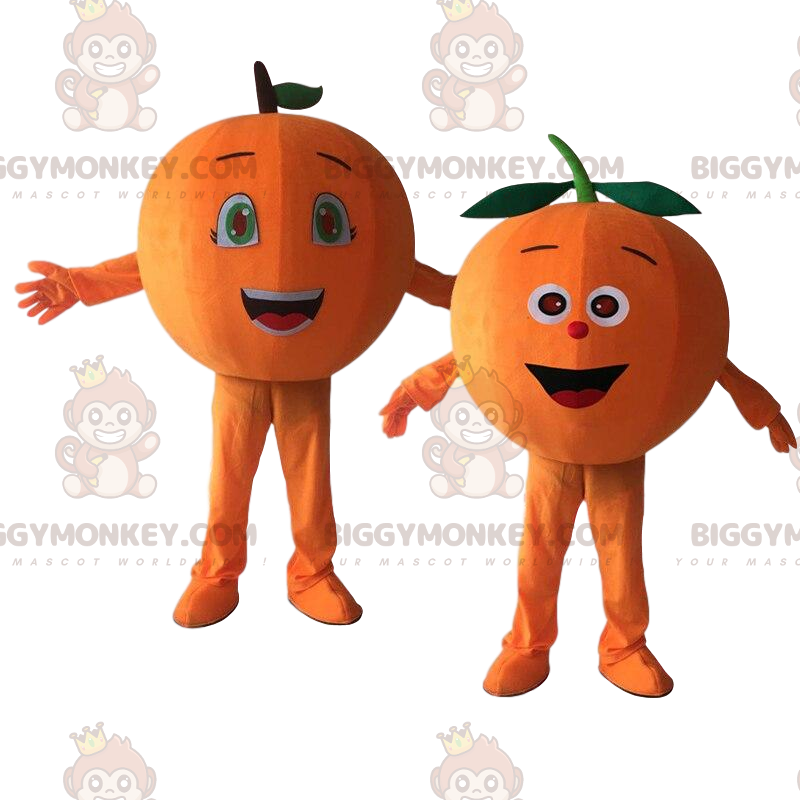 2 giant orange BIGGYMONKEY™s mascot, orange citrus costumes -