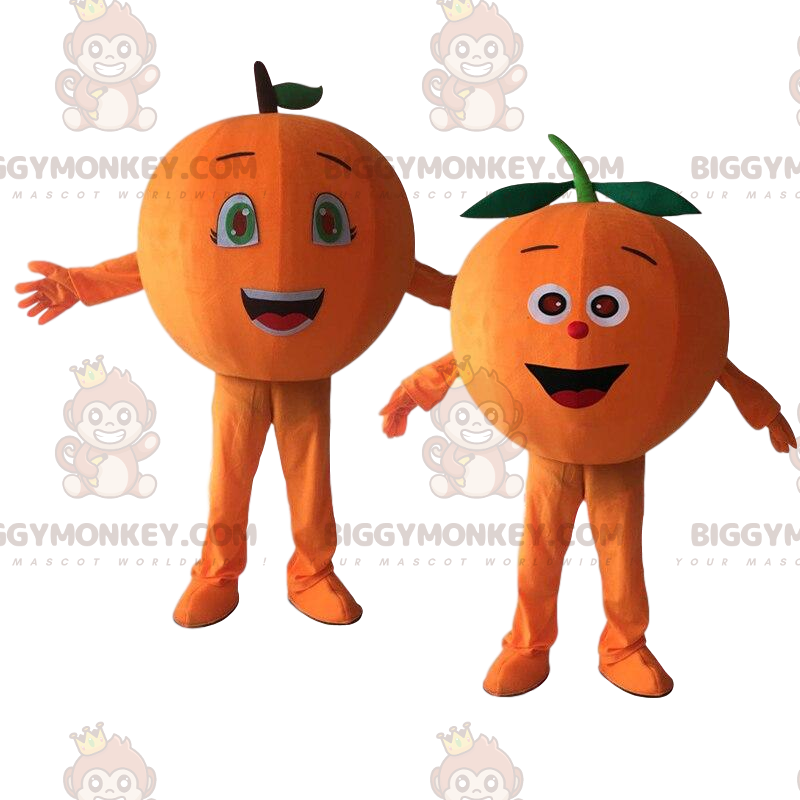 2 kæmpe orange BIGGYMONKEY™s maskot, orange citruskostumer -