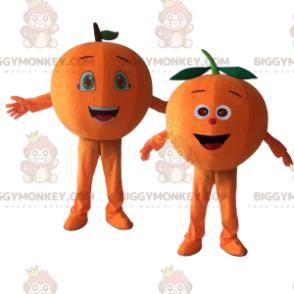 2 giant orange BIGGYMONKEY™s mascot, orange citrus costumes -