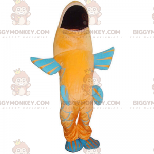 Fantasia de mascote BIGGYMONKEY™ de peixe laranja e azul